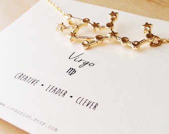 Virgo Necklace, virgo constellation necklace, gold virgo necklace, gold virgo constellation necklace, star sign, zodiac jewelry