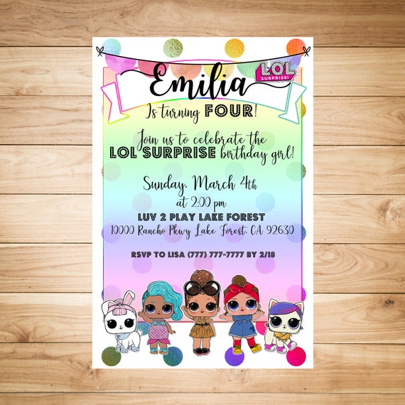 LOL Surprise Dolls Rainbow Birthday Party Invitation Choose