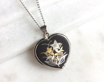 Vintage Japanese Damascene Locket Pendant Necklace