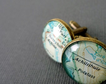 Custom Cufflinks for Men, Map Cufflinks, Wedding Cufflinks, Map Cufflinks, Bronze Anniversary Gift, Customised Gift for Men, Husband Gift