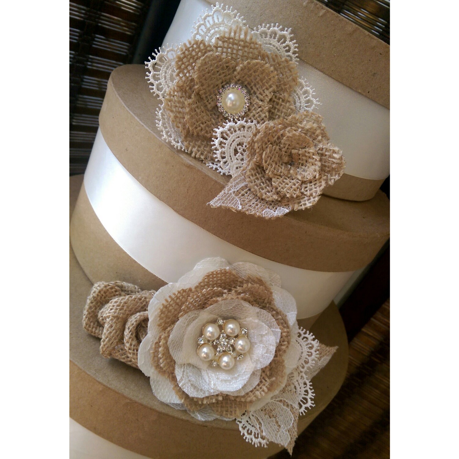Rustic Burlap And Lace Cake Flowers With Vintage Inspired Rustic Burlap And Lace Cake Flowers With Vintage Inspired