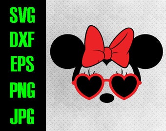 Minnie Sunglasses - svg, dxf, eps, png, jpg cutting files - cricut, silhouette iron on Disneyland Disneyworld Minnie Mouse Heart Sunglasses