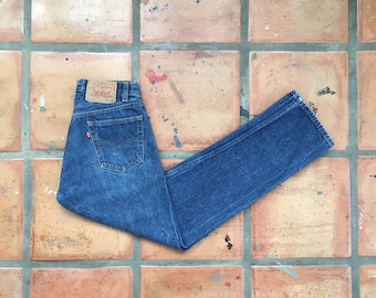 Vintage Levis 501 Jeans- High Waist Straight Leg, Medium Wash Button Fly, Distressed Boyfriend Jeans Sz 29