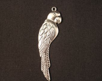 Silver Parrot charm pendant 58 x 15 mm