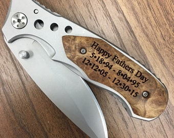 Fathers Day Gift For Dad, First Father's Day Gift, Engraved Pocket Knife with Birthdays of Children, Gift from Wife, Daughter, Son