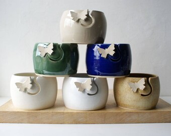 Choose your colour - Butterfly yarn bowl, hand thrown custom pottery yarn bowl