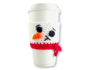 Crochet PATTERN, Snowman Travel mug sleeve / Red scarf / coffee mug cozy / travel cup sleeve / travel mug cozy / coffee cup sleeve
