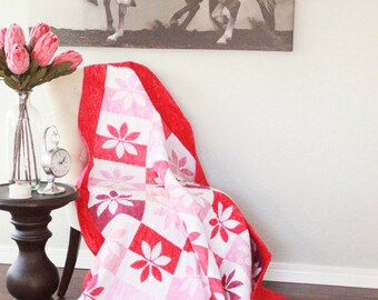Wallflower Quilt, Quilted Throw, Picnic Quilt, Sofa Quilt, Pink Quilt