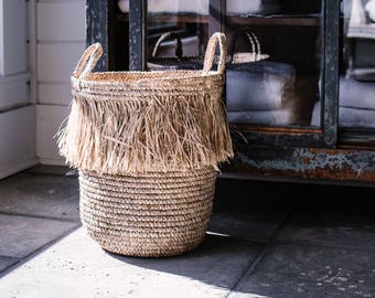 Fringe Basket - Raffia Basket - Storage Basket - Modern Farmhouse Basket - Unique Basket - Storage Basket - Plant Basket