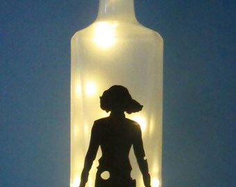 Black Widow (Marvel) hand painted, Bottle Lamp