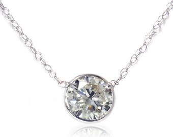 Solitaire .84CT SI H Bezel Diamond Pendant 14K White Gold