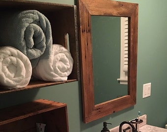 Rustic mirror Reclaimed barn wood framed mirror 1800s barn wood -rustic-home decor