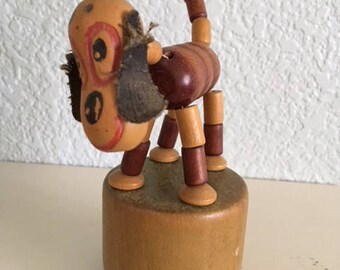 Vintage Push button puppet, collapsible puppet, Happy the Wonder Dog, Kohner Toy Co.