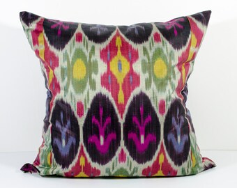15x15 multicolored ikat pillow cover, green, pink, red, yellow, ikats, ikat cushion, pillow, pillow case, decorative pillow, throw pillow