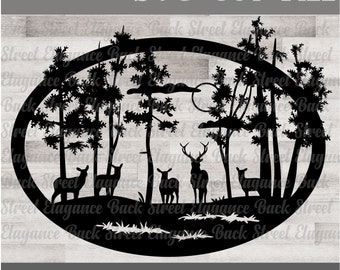 Deer Nature Scene SVG - Mailbox Decal - Cabin - Cut File - Silhouette - Cricut - Wood Sign - Vinyl Decal - Stencil - Lake House - Mountain