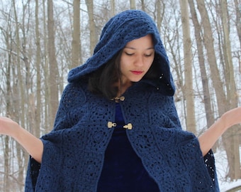 Medieval cloak, Crochet hooded cape - Long sleeveless coat - Hooded cloak coat