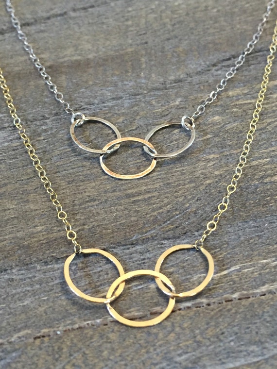 Three Circle Necklace Interlocking Circles Necklace Circle