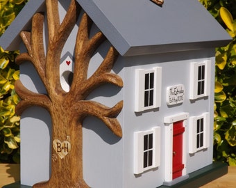 Card Box for Wedding Birdhouse with Heart Carved Tree