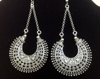 Silver gypsy chandelier dangle earrings