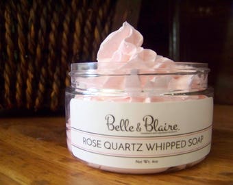 Rose Quartz Whipped Soap/Sugar Scrub- Fresh Rose Petals, Orange Zest, Grapefruit, Light Jasmine, Sandalwood, Musk- 4oz
