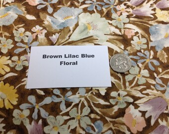 Brown Blue Lilac Floral Fabric - 2 Yards