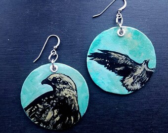Golden Eagle - Hand-Painted metallic green Disc earrings - Philadelphia Eagles