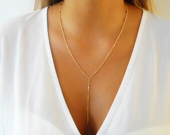 Gold Lariat Necklace, Gold Y necklace, Delicate Lariat Necklace, Layering Necklace, Layered Necklace, Long Gold Necklace;