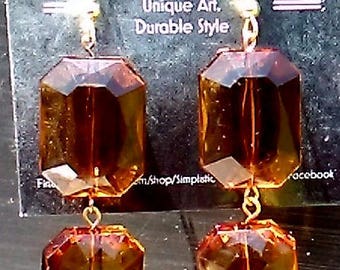 Brown and Gold Faceted Dangle Earrings