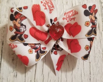 Mini Mouse print Bow on French barrette