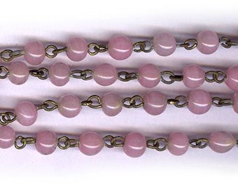 vintage rosary beads glass chain PALE PINK glass 6mm, japan glass antique rosary chain