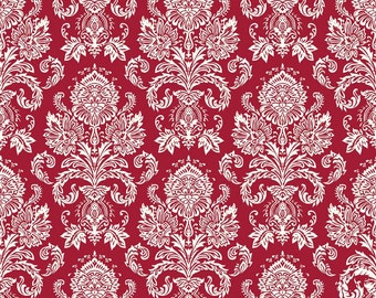 Red Damask Fabric, Riley Blake Postcards For Santa, C4752 Damask Red, My Mind's Eye, Red Cotton Damask Fabric, Red Damask Quilt Fabric