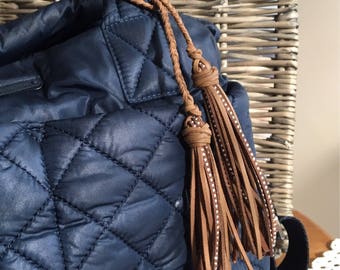 Tassel Purse Charm - Double Tassel Black or Brown Faux Leather - Tassel Lariat, Handbag Tassel, Bag Charm, Boho Tassel Charm (ST126)