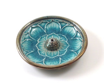 Lotus Incense Burner Handmade Raku Ceramic Pottery