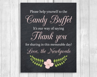 SALE Printable 8x10 Black and White Chalkboard Wedding Candy Buffet Sign with Light Pink Flower - Instant Digital Download