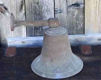 Antique Brass Ship Bell, Sand Cast Wall Mount Dinner Bell