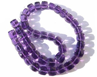 Set of 12 Pcs Superior Quality AAA Amethyst Quartz Faceted 3D Cubes Briolette Size 7 - 8mm approx