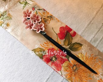 Handmade Ceramic Hair Stick in Chinese Style Peach Blossom, Magnolia Flower