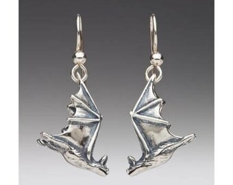 Silver Bat Earrings - Soaring Bat Earrings - Bat Jewelry - Bat Charm - Silver Bat - Halloween Earrings Halloween Jewelry