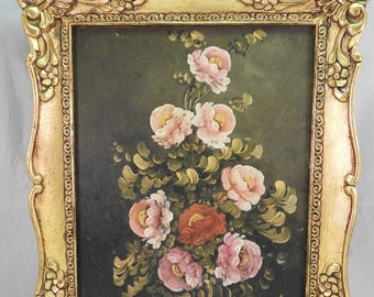 original oil on canvas,style Life , with roses ,signed ,gilt framed