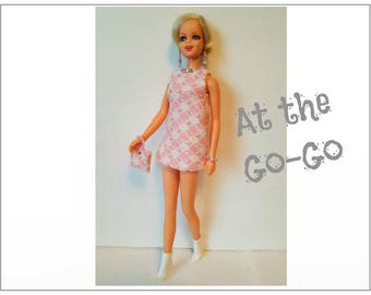 TWIGGY Doll Clothes - GO-GO Mod Dress, Purse and Jewelry - fits Francie, Casey - Custom Fashion - by dolls4emma