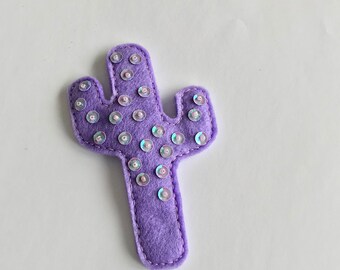 Cactus Brooch - Felt Cactus - Felt Brooch - Lilac with sequins