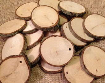 50 Drilled wood slices - 1.5" to 2." rustic wood slices - Each slice with drilled hole
