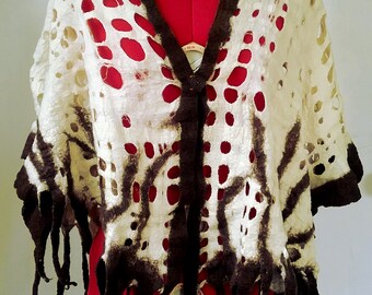 White and Brown Felted Tunic Eco Fashion Casual Wear Everyday Wear