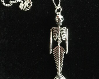 Mermaid skeleton charm necklace