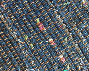 Hand Woven Table Runner Denim with Purple Embroidery & Sequins 14" x 48"