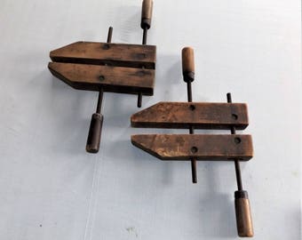 Pair of Vintage Wood Screw Clamps, Jorgensen made by Adjustable Clamp Co.