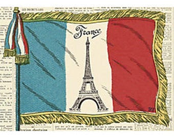 French Flag Wrapping Paper by Cavallini to Frame or Gift Wrapping, Book Binding, Decoupage, Collage, Paper Arts PSS 3475