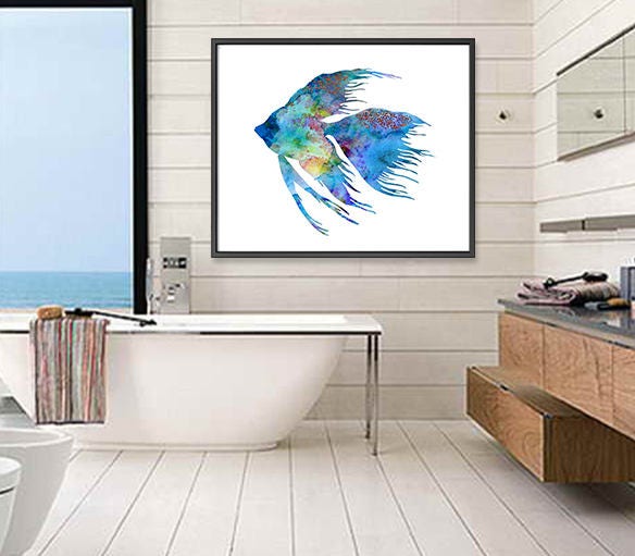 Blue Fish Print Bathroom decor bathroom wall art fish art