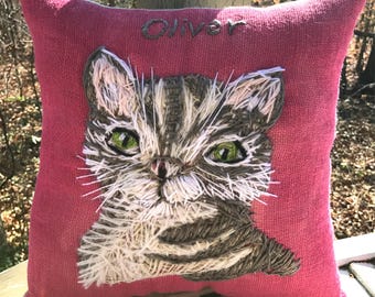 Your Pet FreeHand Embroidered on LARGE Pillow Made to Order YelliKelli