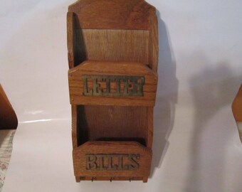 letter bill holder vintage brass and oak wall bill holder